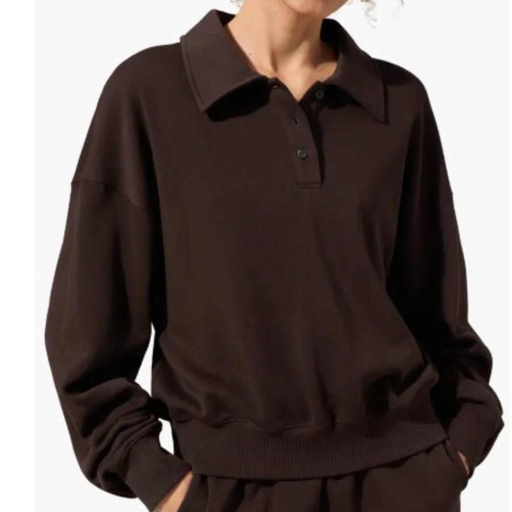 Lilysilk SILKERRY Oversized Heirloom '89 Polo Collar Sweatshirt, Espresso, Small